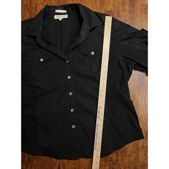 Jones New York Sport Woman Black Button Collared Shirt Stretch Roll Tab Size 1X - Picture 8 of 9